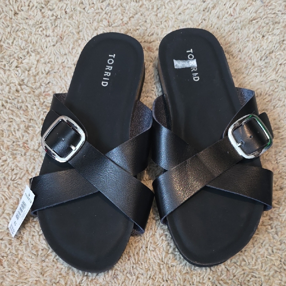 Torrid Black Sandals with Silver Buckles NWT 8.5WW
